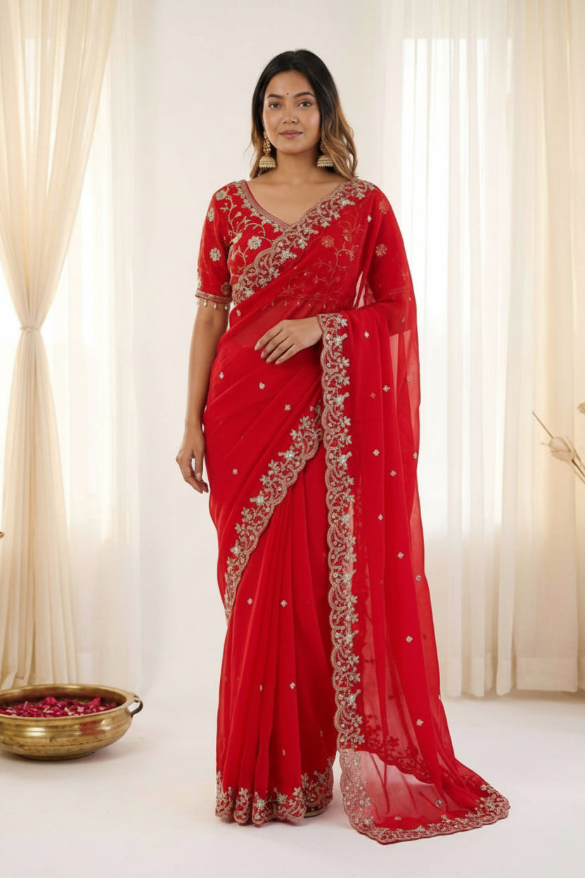 Pranavi Satin Printed Saree with Satin Blouse Piece for Festive & Party Wear