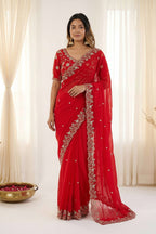 Pranavi Satin Printed Saree with Satin Blouse Piece for Festive & Party Wear