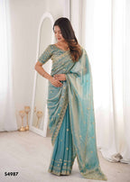 Fendy Satin Embroidered Saree with Unstitched Blouse