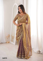 Fendy Satin Embroidered Saree with Unstitched Blouse