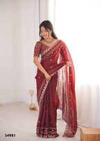 Fendy Satin Embroidered Saree with Unstitched Blouse