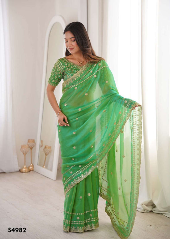 Fendy Satin Embroidered Saree with Unstitched Blouse