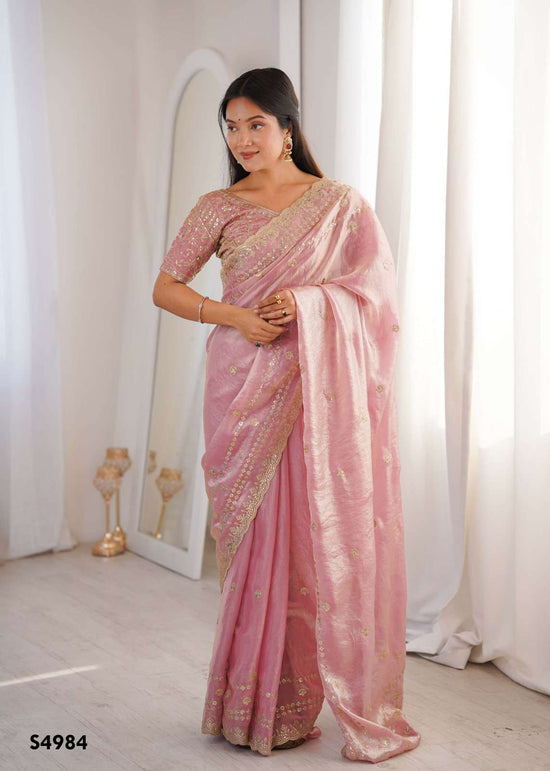 Fendy Satin Embroidered Saree with Unstitched Blouse