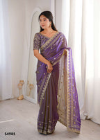 Fendy Satin Embroidered Saree with Unstitched Blouse