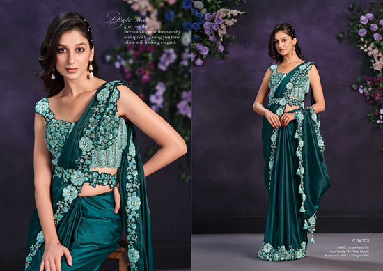 Crepe Silk Printed Stone Work Saree with Unstitched Blouse