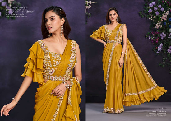 Crepe Silk Printed Stone Work Saree with Unstitched Blouse