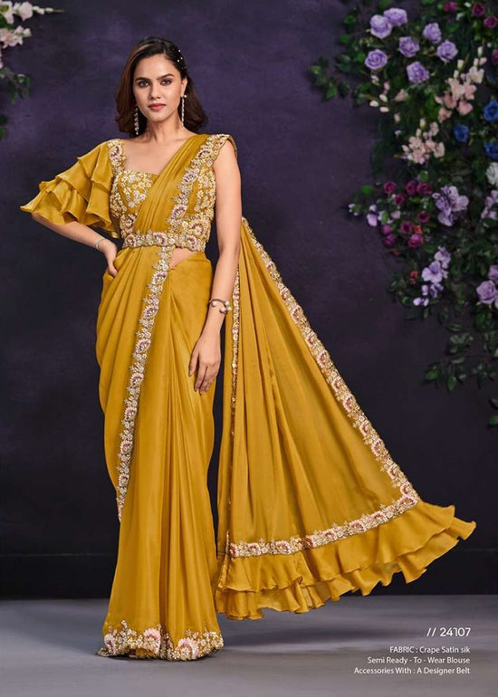 Crepe Silk Printed Stone Work Saree with Unstitched Blouse