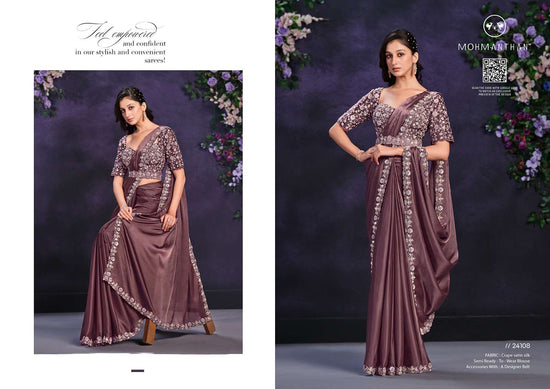 Crepe Silk Printed Stone Work Saree with Unstitched Blouse