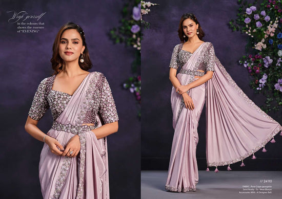 Crepe Silk Printed Stone Work Saree with Unstitched Blouse