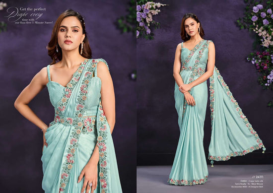 Crepe Silk Printed Stone Work Saree with Unstitched Blouse