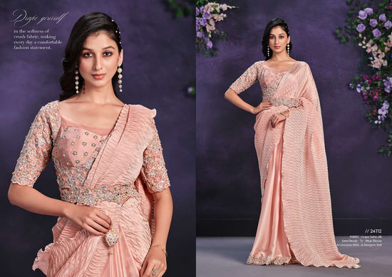 Crepe Silk Printed Stone Work Saree with Unstitched Blouse