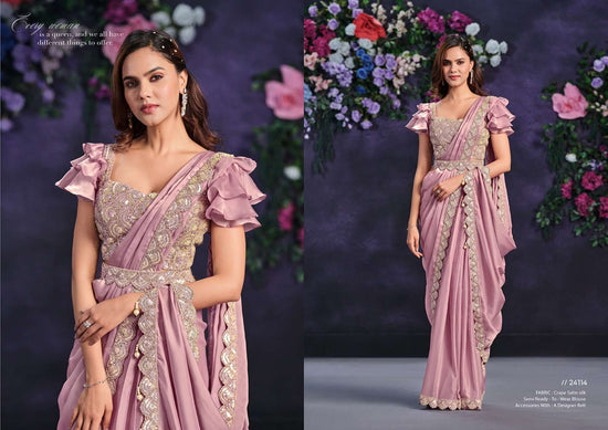 Crepe Silk Printed Stone Work Saree with Unstitched Blouse