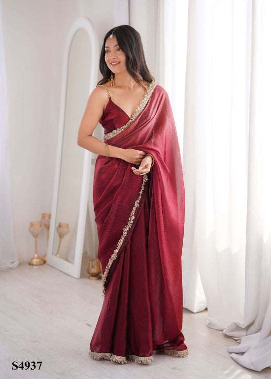 Fandy Satin Printed Festive Saree with Unstitched Blouse