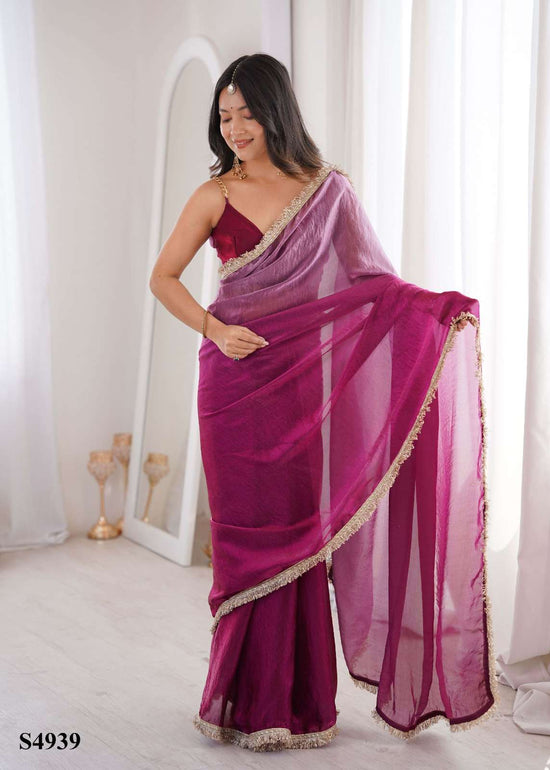 Fandy Satin Printed Festive Saree with Unstitched Blouse