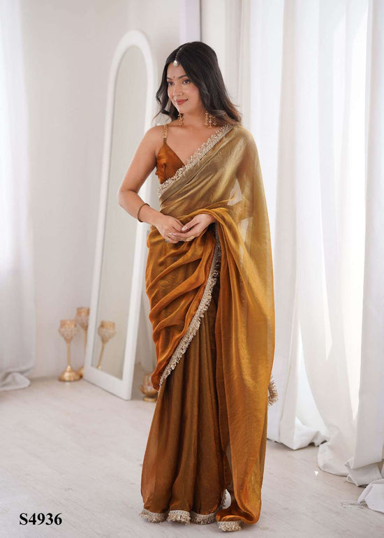 Fandy Satin Printed Festive Saree with Unstitched Blouse