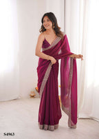 Fandy Satin Festive Saree with Unstitched Blouse