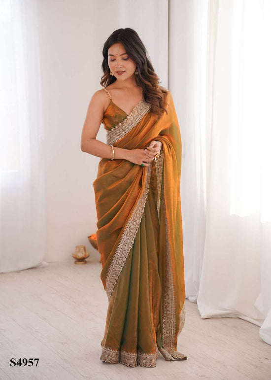 Fandy Satin Festive Saree with Unstitched Blouse