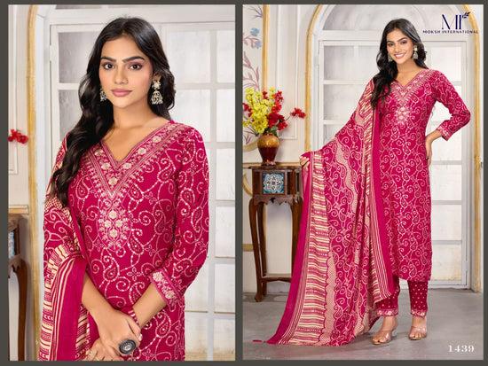 Rayon Embroidered Kurti Pant Dupatta Set with Printed Dupatta