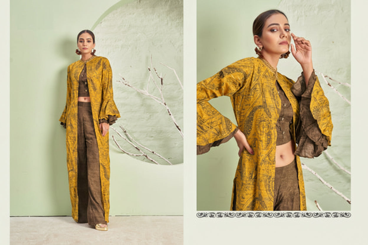 Rayon Digital Print Ethnic Co-Ord Set with Shrug
