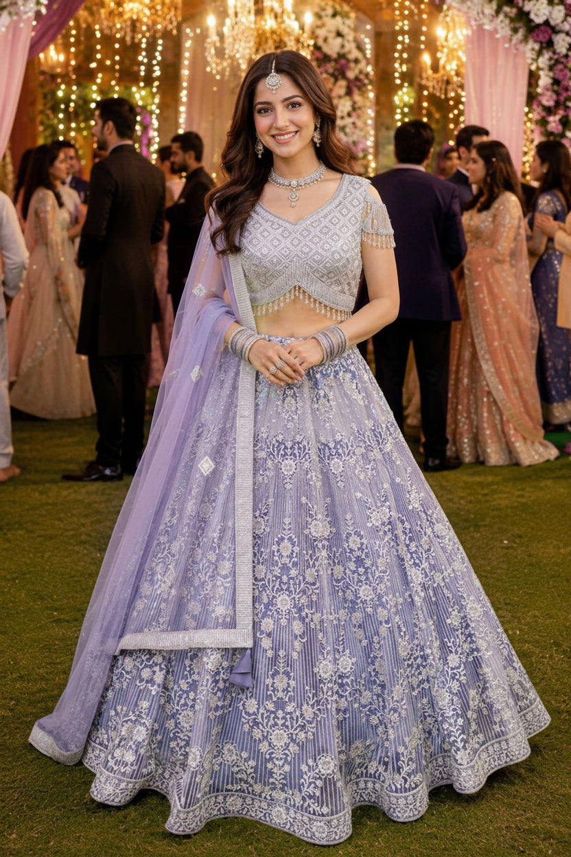 Premium Net Heavy Thread Embroidered Bridal Lehenga Choli with Dupatta