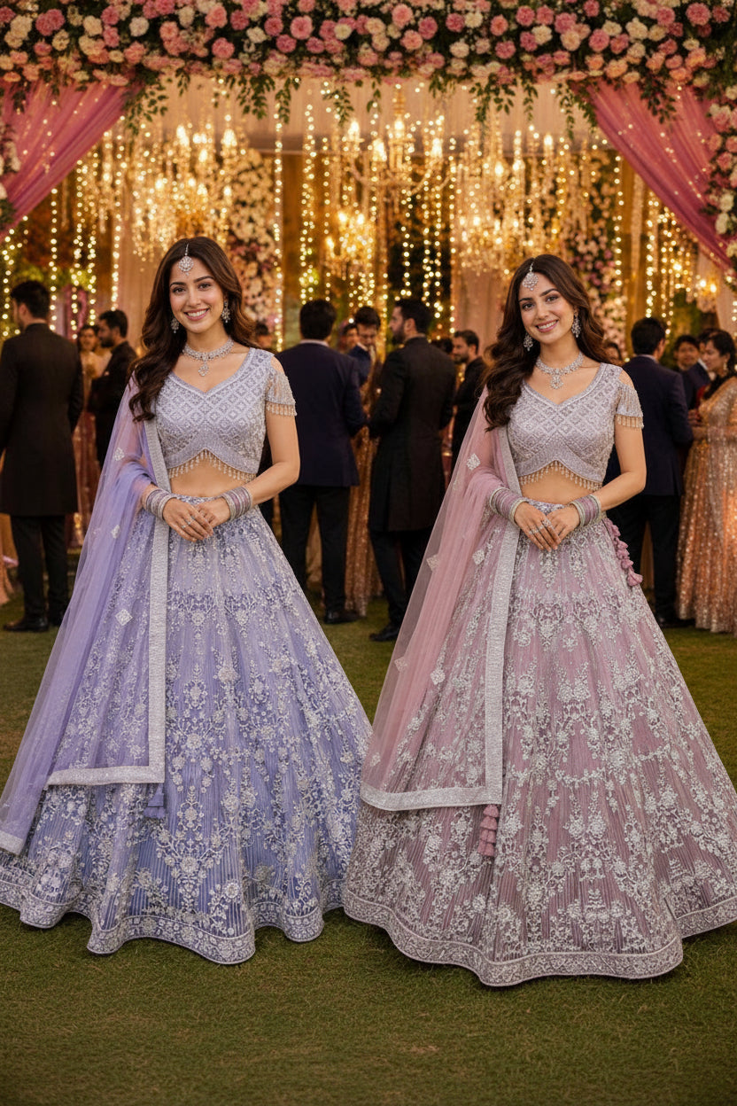Premium Net Heavy Thread Embroidered Bridal Lehenga Choli with Dupatta