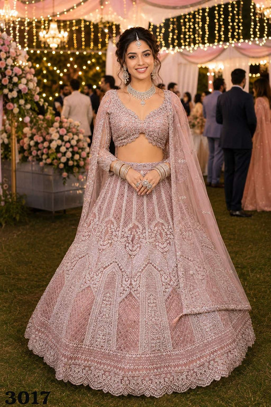 Real Premium Net Heavy Thread Embroidered Bridal Lehenga Set