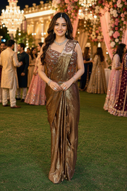 Sandwash Satin Heavy Work Ready-to-Wear Saree with Stitched Blouse