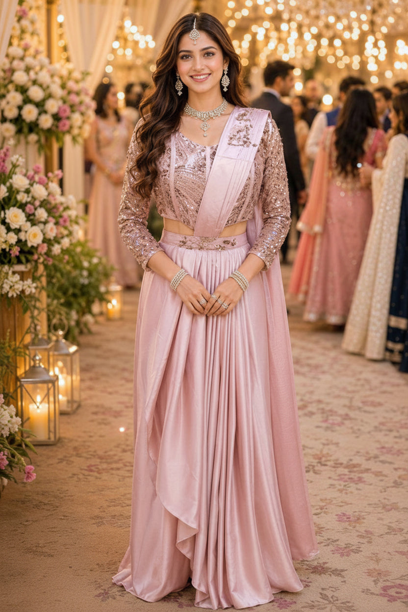 Mrudangi Ciyana Armani Satin Silk Ready-to-Wear Saree with Stitched Blouse