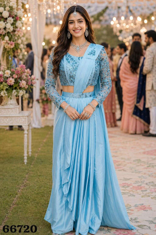 Mrudangi Ciyana Armani Satin Silk Ready-to-Wear Saree with Stitched Blouse