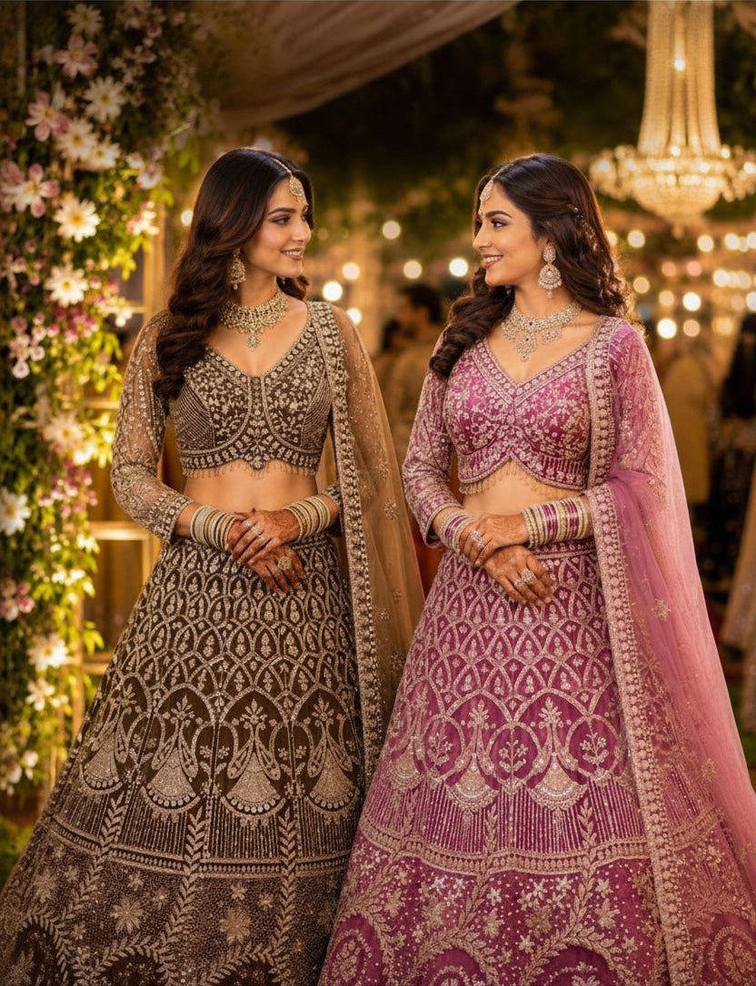 Dahleez Premium Net Heavy Beads Work Bridal Lehenga with Cancan