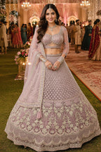 Premium Net Heavy Thread Embroidered Bridal Lehenga with Dupatta