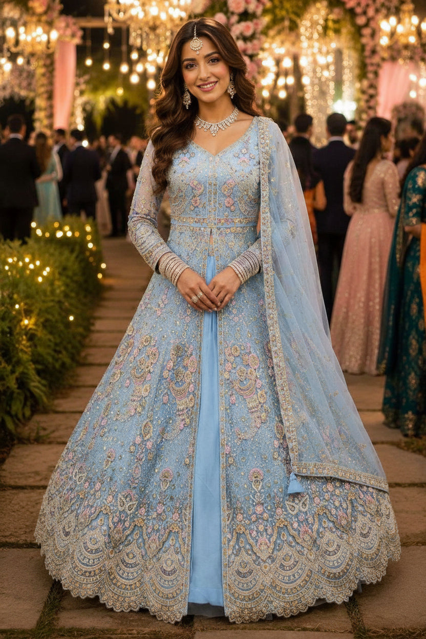 Premium Net Heavy Thread Embroidered Anarkali Lehenga Choli