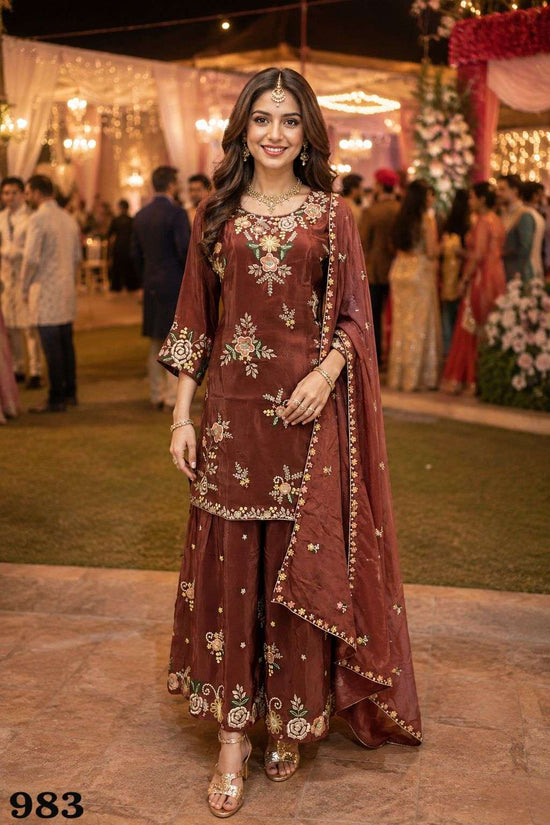Viscose Crepe Heavy Embroidered Sharara Suit Set with Dupatta