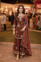Viscose Crepe Heavy Embroidered Sharara Suit Set with Dupatta