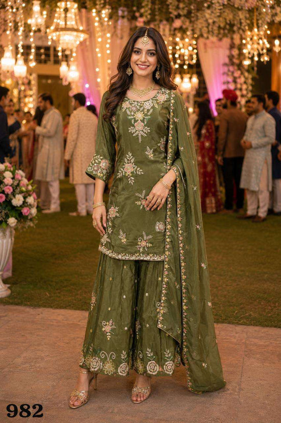 Viscose Crepe Heavy Embroidered Sharara Suit Set with Dupatta