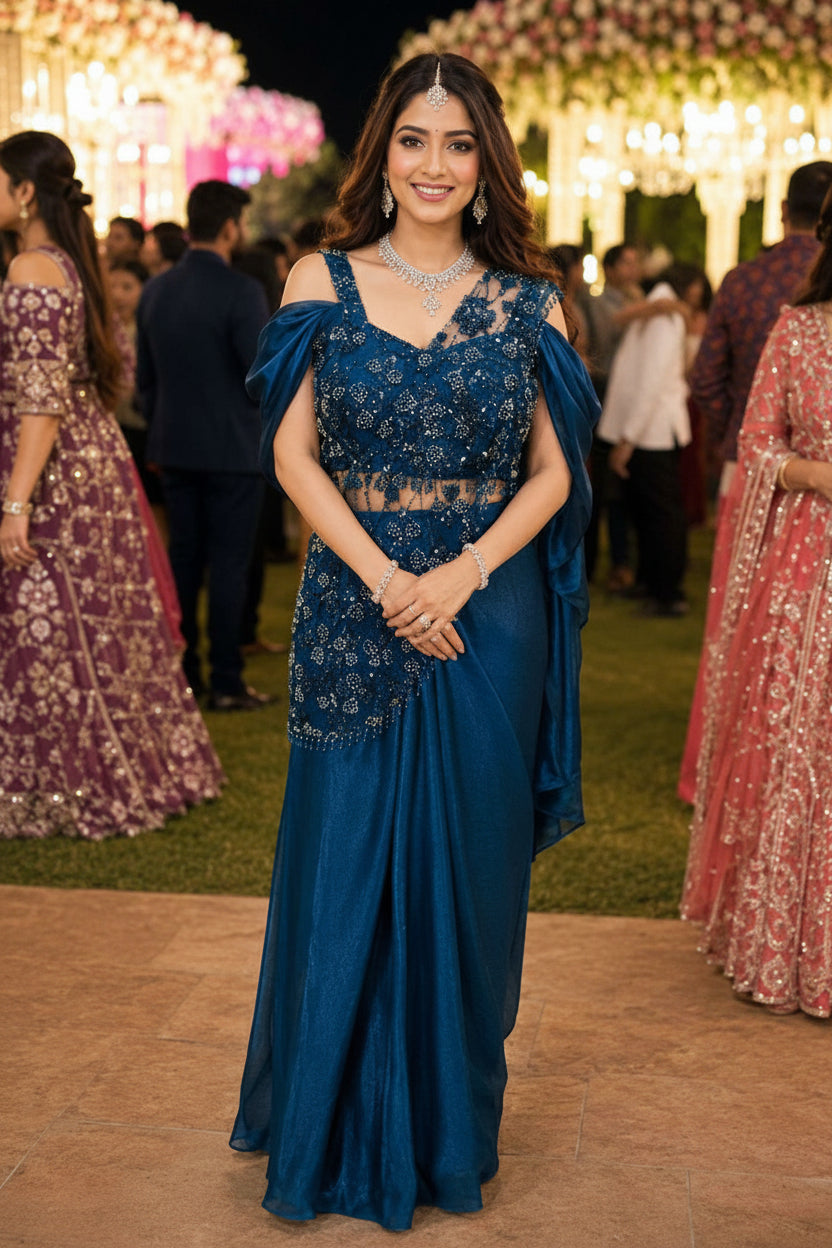 Fendy Satin Silk Heavy Work Ready-to-Wear Saree