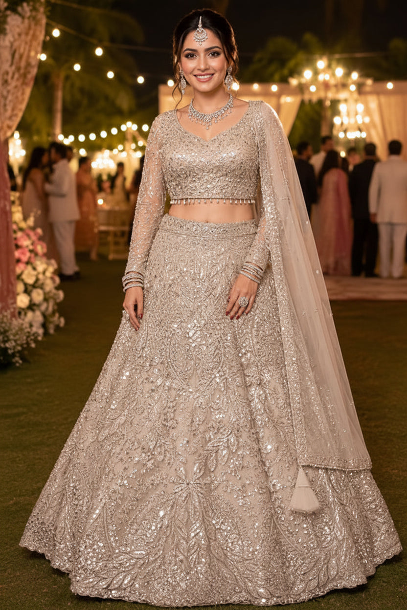 Mrudangi Griha Net With Beads Worked Lehenga Choli