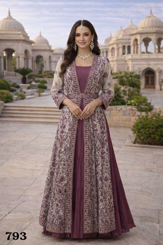 Chinon Silk Heavy Embroidered Wedding Gown with Jacket & Belt