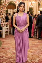 Lycra Embroidered Gown-Style Ready-to-Wear Saree