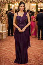 Lycra Embroidered Gown-Style Ready-to-Wear Saree