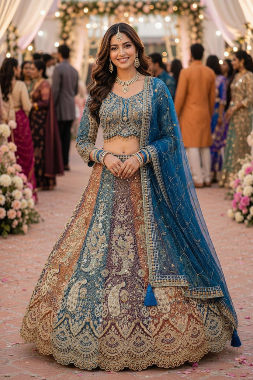 MRUDANGI MORNI Premium Net Lehenga