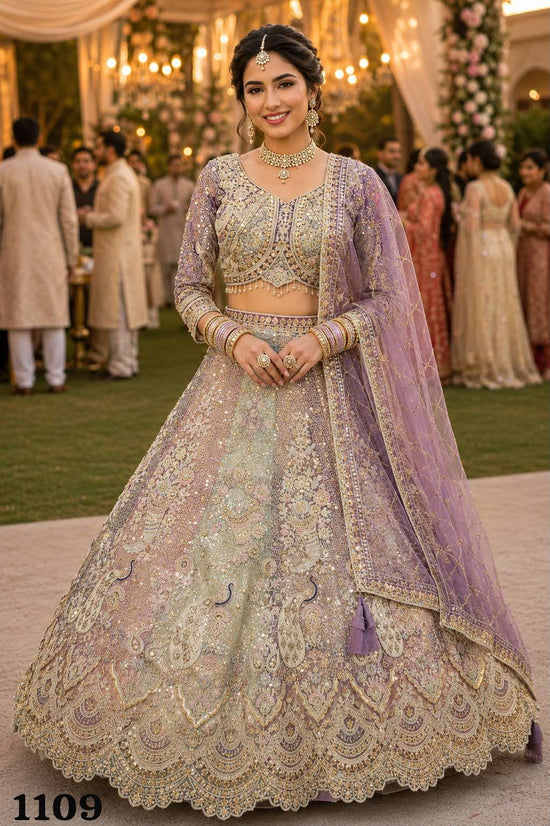 Premium Net Heavy Resham Embroidered Bridal Lehenga Set