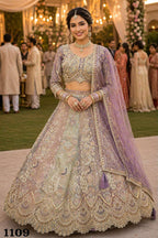 Premium Net Heavy Resham Embroidered Bridal Lehenga Set