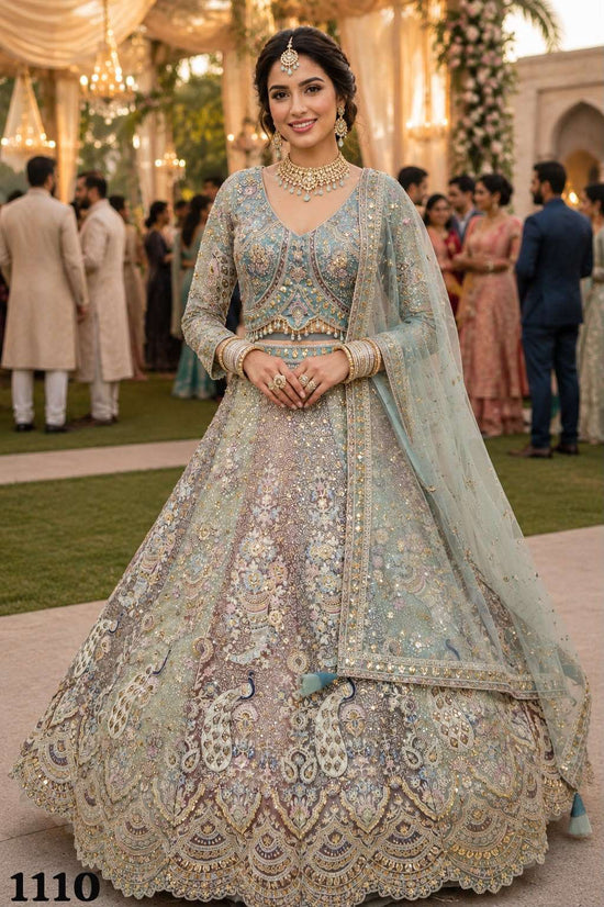 Premium Net Heavy Resham Embroidered Bridal Lehenga Set