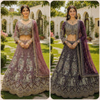 Two images of a woman in a traditional outfit with 'Mrudangi' branding on a decorative background.
