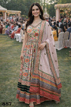 Dola Silk Printed Ethnic Gown with Chinon Dupatta