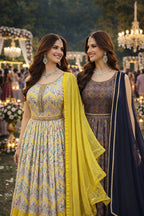 Dola Silk Printed Ethnic Gown with Dola Silk Dupatta