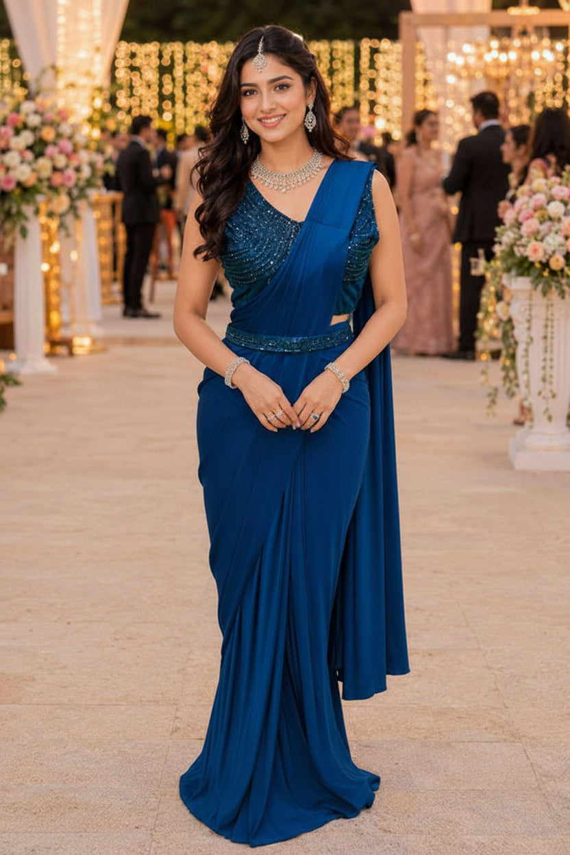 Mrudangi SangatPremium Lycra Ready-to-Wear Saree with Stitched Blouse