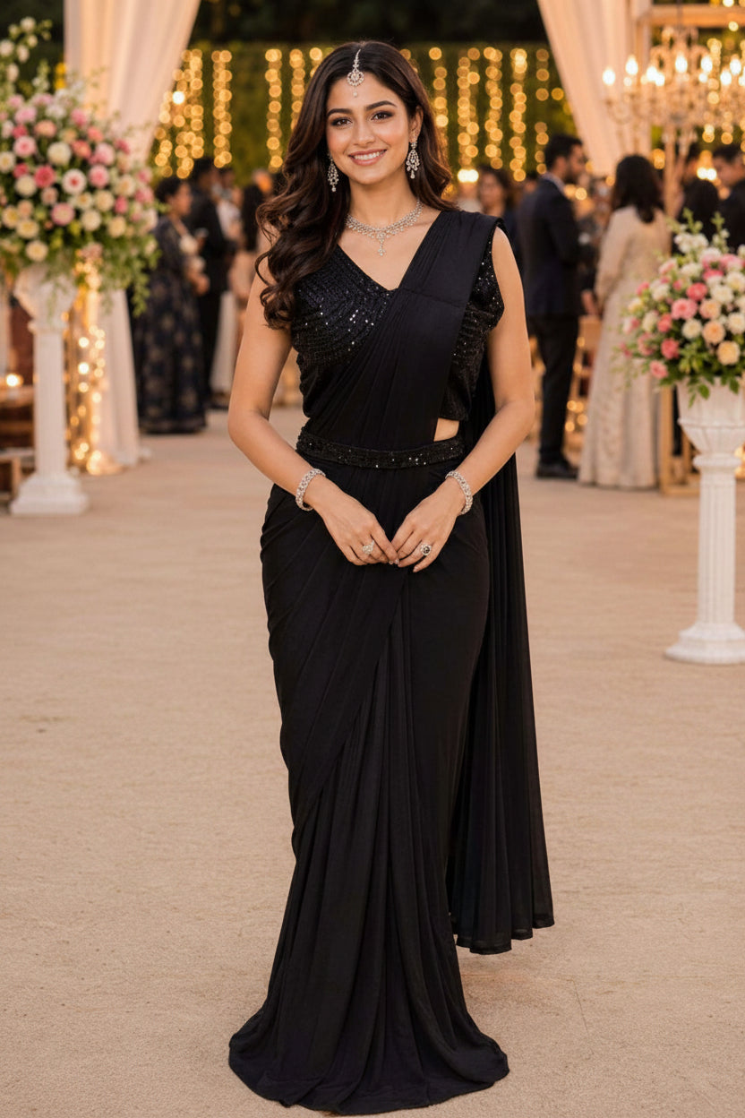 Mrudangi SangatPremium Lycra Ready-to-Wear Saree with Stitched Blouse