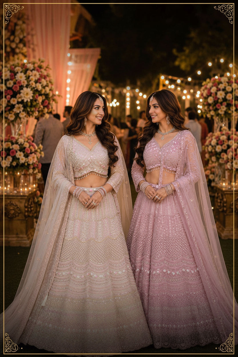 Premium Net Heavy Beadwork Embroidered Bridal Lehenga Choli with Dupatta